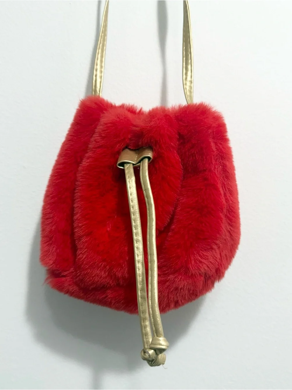 Unbranded Girls Red Plush Faux Fur Crossbody Purse OS